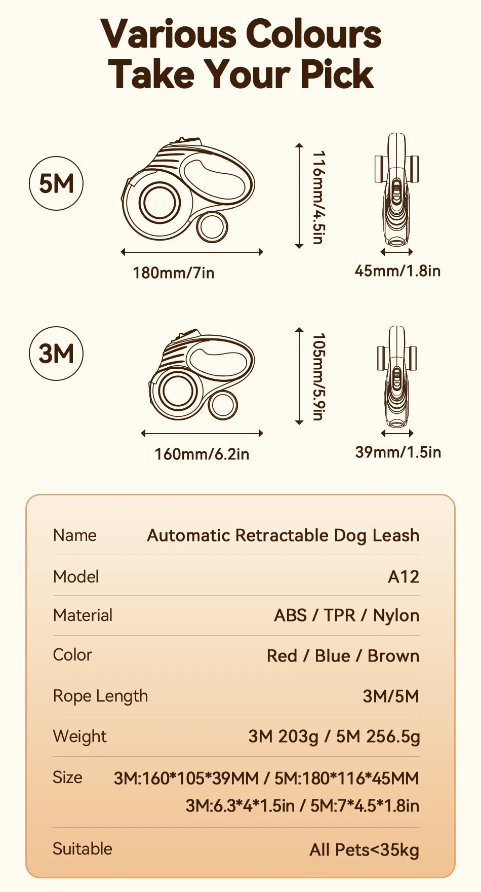Pet Retractable Leash – 3M/5M for Walking Small Dogs & Cats