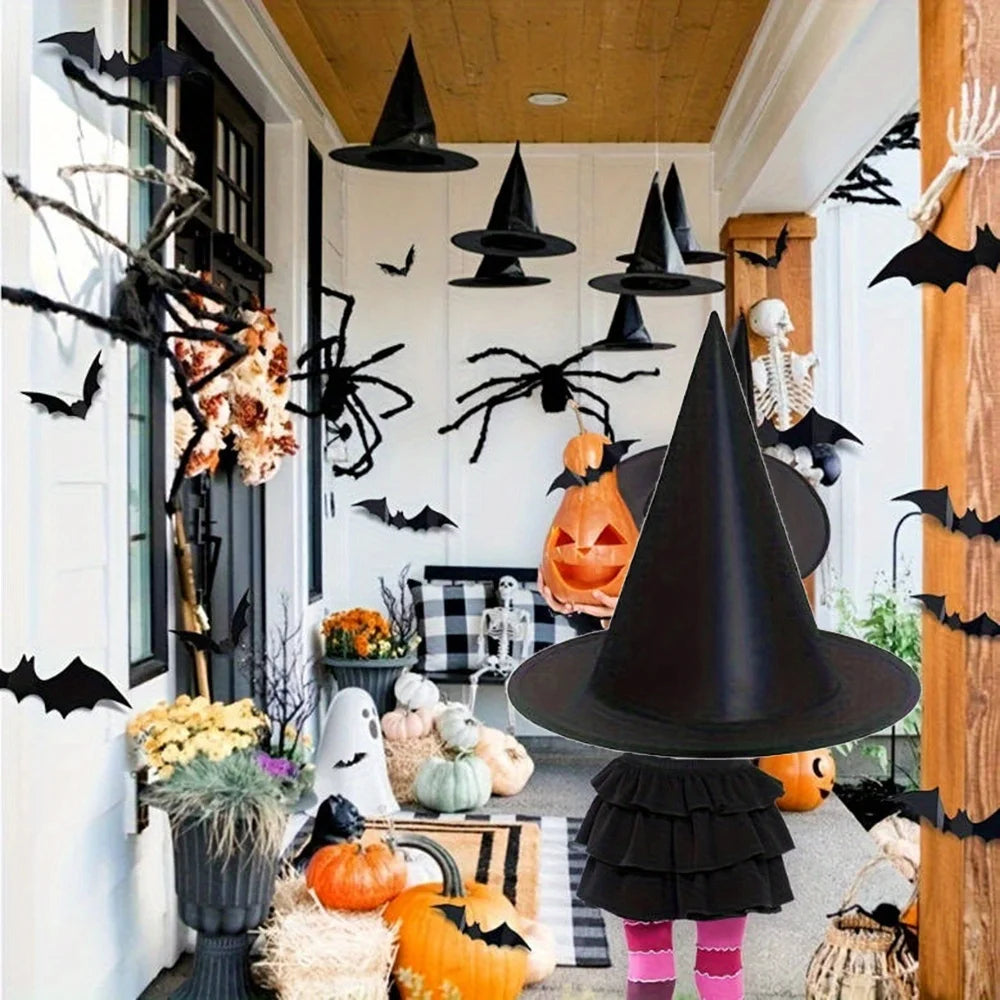 18-Piece Halloween Witch Hat Set™ – 3D Bats & Party Decor