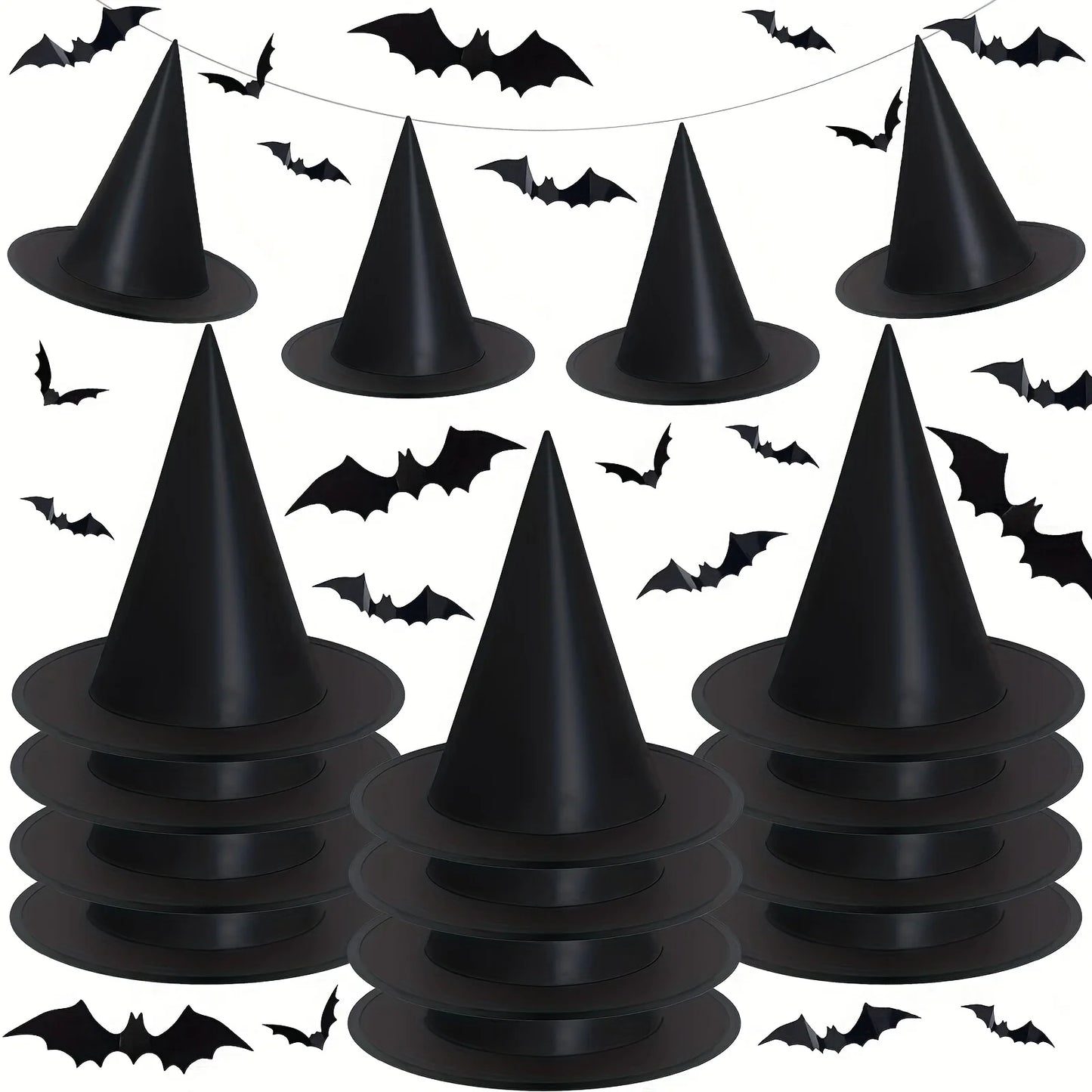 18-Piece Halloween Witch Hat Set™ – 3D Bats & Party Decor