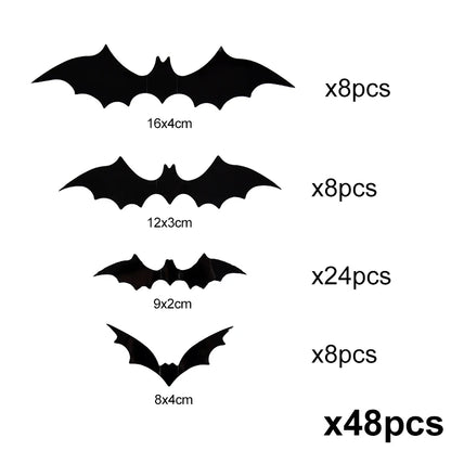 3D Black Bat™ Wall Stickers (12–120pcs) – Scary Halloween Party & Home Décor Must-Have