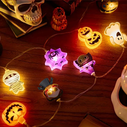 Halloween String Lights – 10/20/30 LED Pumpkin, Bat, Ghost, Cat, Spider, Pirate, Witch & Mummy Shapes for Home & Garden Décor