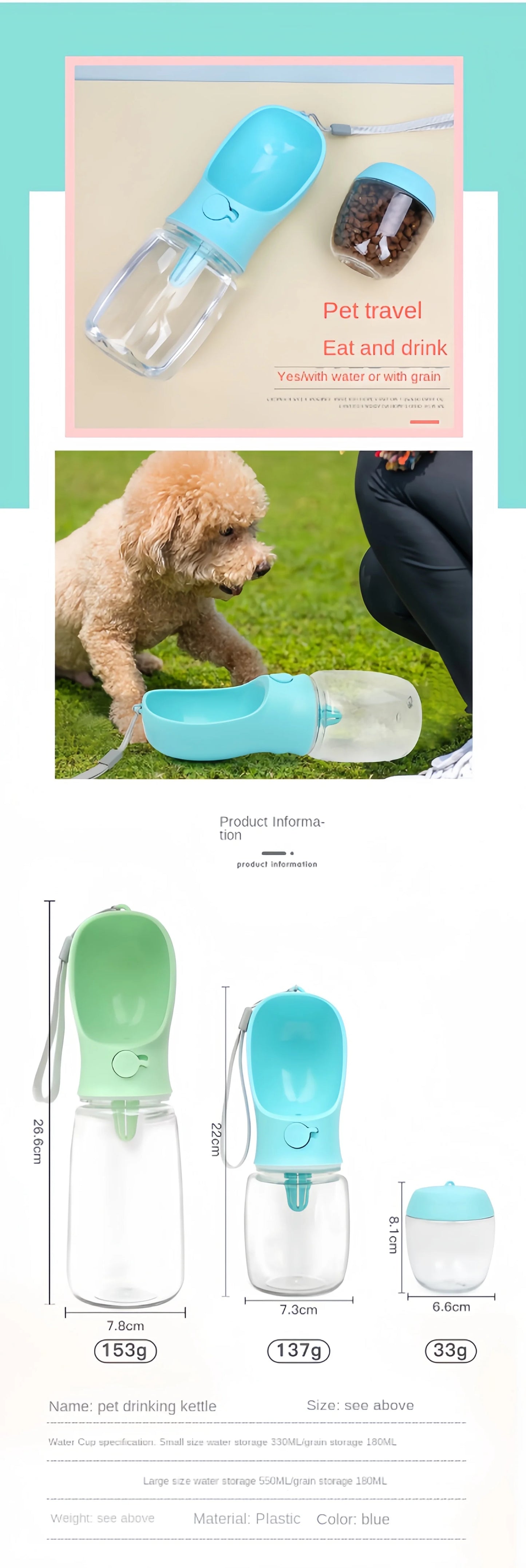 2-in-1 Pets Water Bottle & Food Dispenser – Portable Travel Cup for Pets