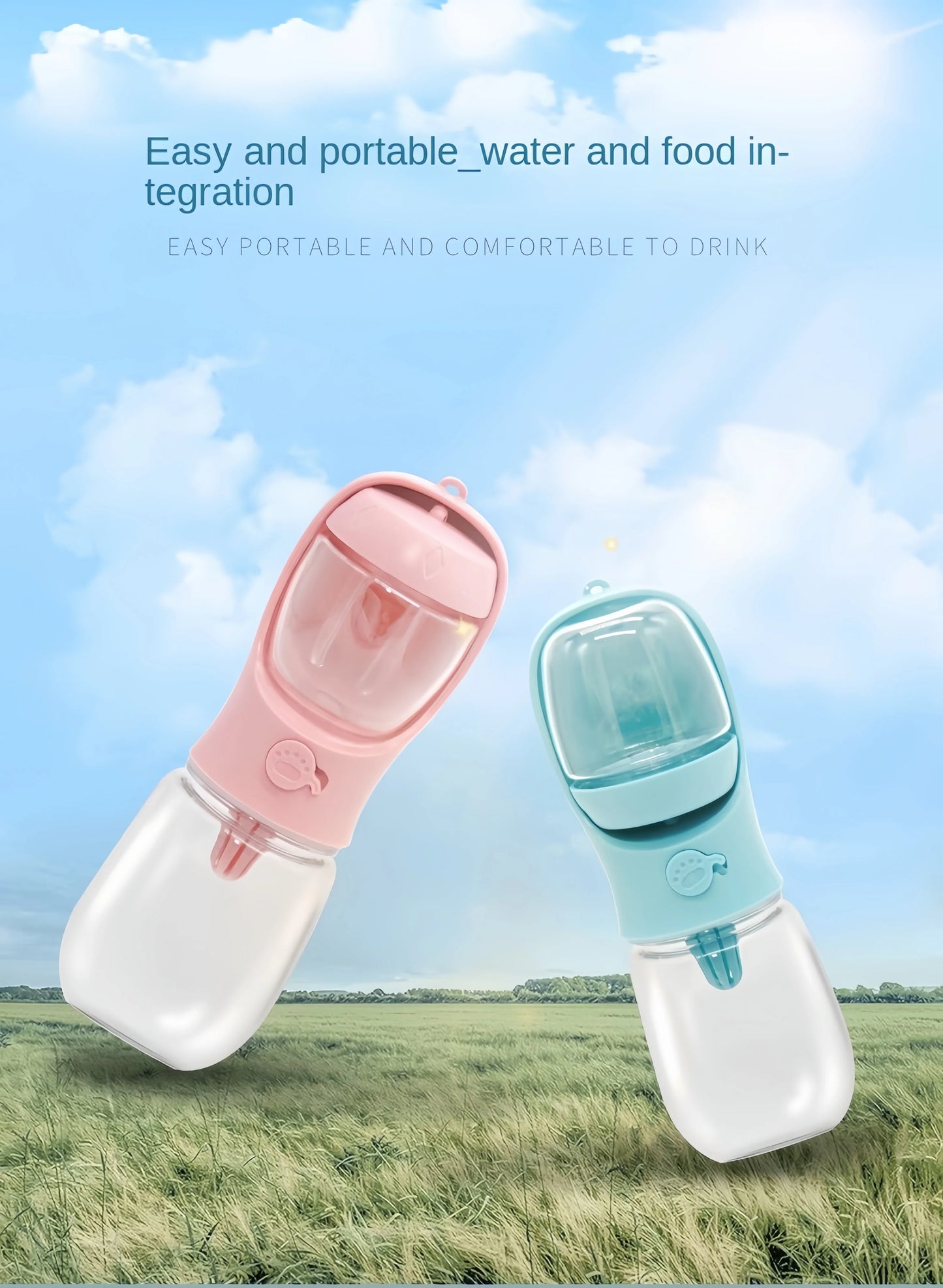 2-in-1 Pets Water Bottle & Food Dispenser – Portable Travel Cup for Pets