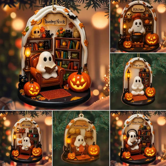 Cute Halloween Ghost Ornaments – Acrylic Warm Halloween Decorations for Indoor Home Decor
