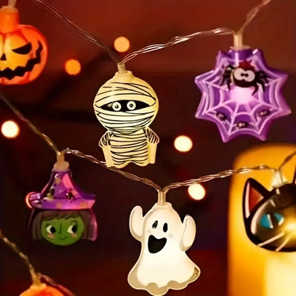 Halloween String Lights – 10/20/30 LED Pumpkin, Bat, Ghost, Cat, Spider, Pirate, Witch & Mummy Shapes for Home & Garden Décor