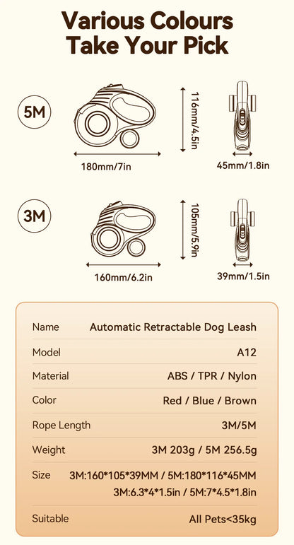 Pet Retractable Leash – 3M/5M for Walking Small Dogs & Cats