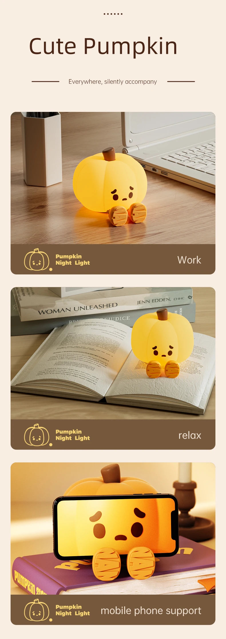Halloween LED Night Light – Cute Silicone Pumpkin, Ghost & Mushroom Table Lamp for Kids, Nursery & Bedroom Gifts