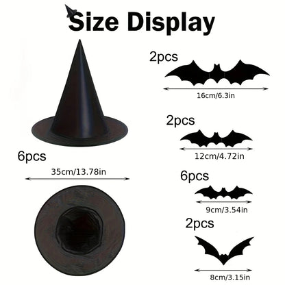 18-Piece Halloween Witch Hat Set™ – 3D Bats & Party Decor
