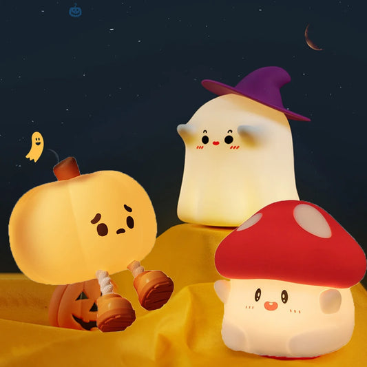Halloween LED Night Light – Cute Silicone Pumpkin, Ghost & Mushroom Table Lamp for Kids, Nursery & Bedroom Gifts