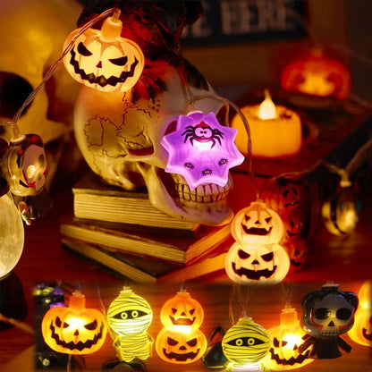 Halloween String Lights – 10/20/30 LED Pumpkin, Bat, Ghost, Cat, Spider, Pirate, Witch & Mummy Shapes for Home & Garden Décor