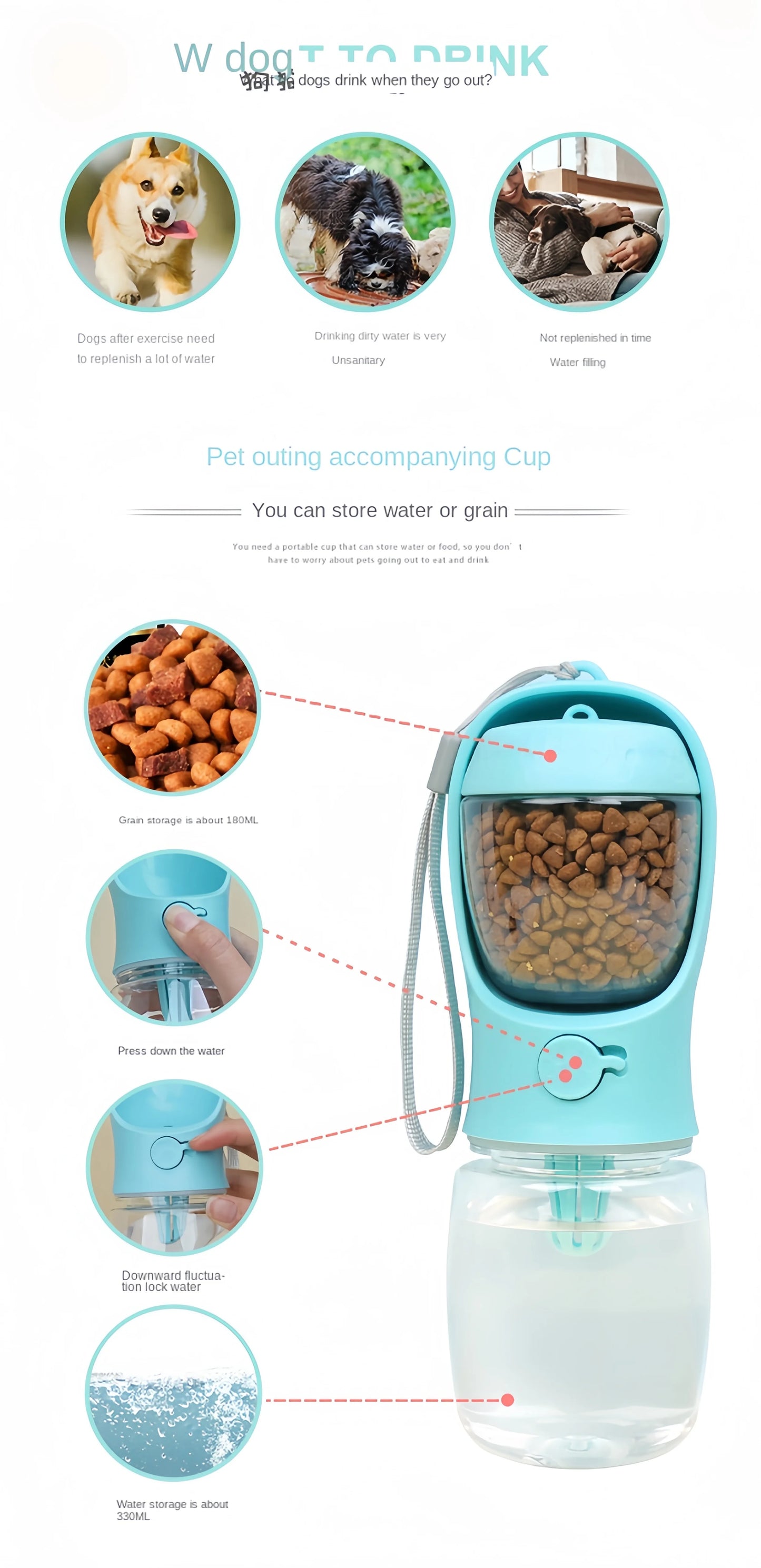 2-in-1 Pets Water Bottle & Food Dispenser – Portable Travel Cup for Pets