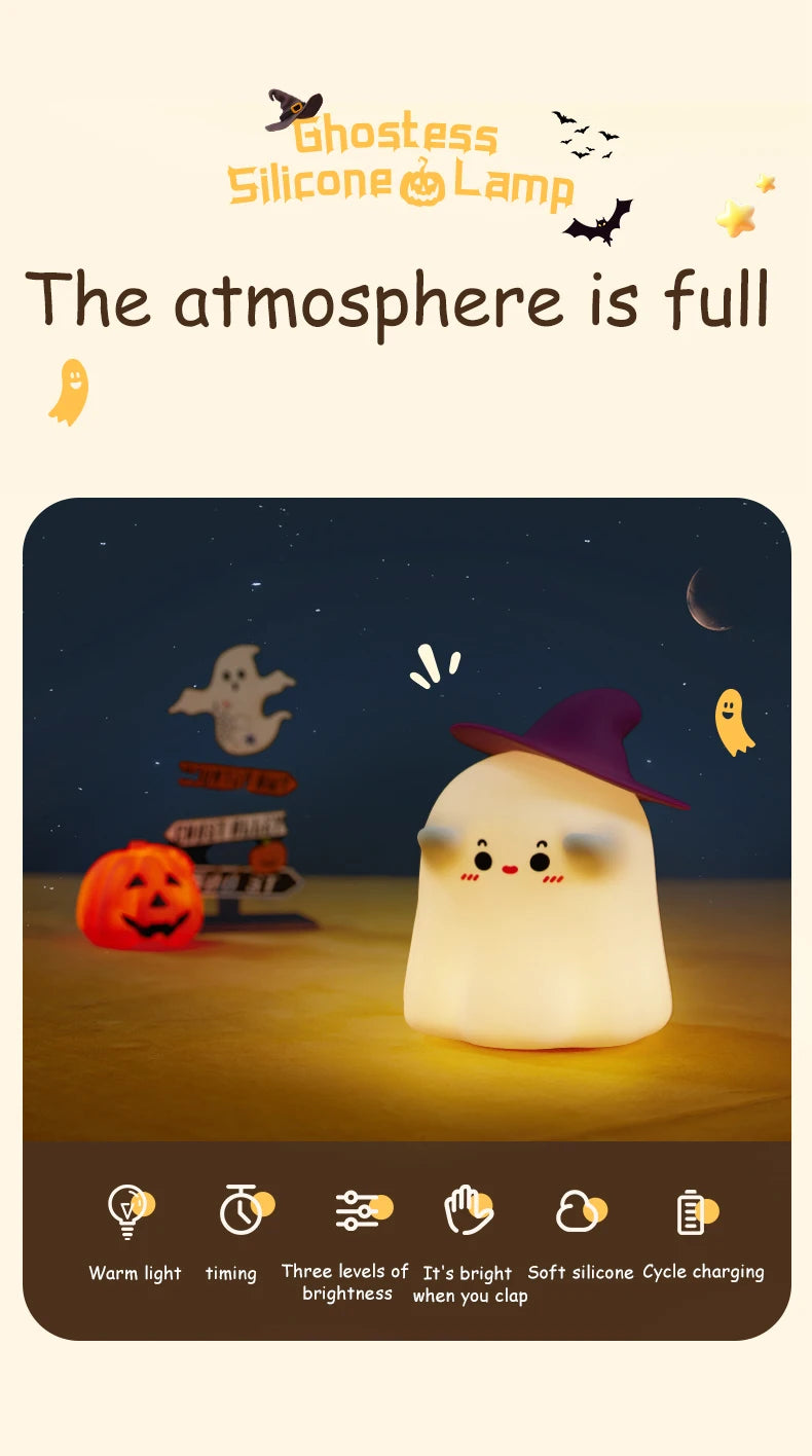 Halloween LED Night Light – Cute Silicone Pumpkin, Ghost & Mushroom Table Lamp for Kids, Nursery & Bedroom Gifts
