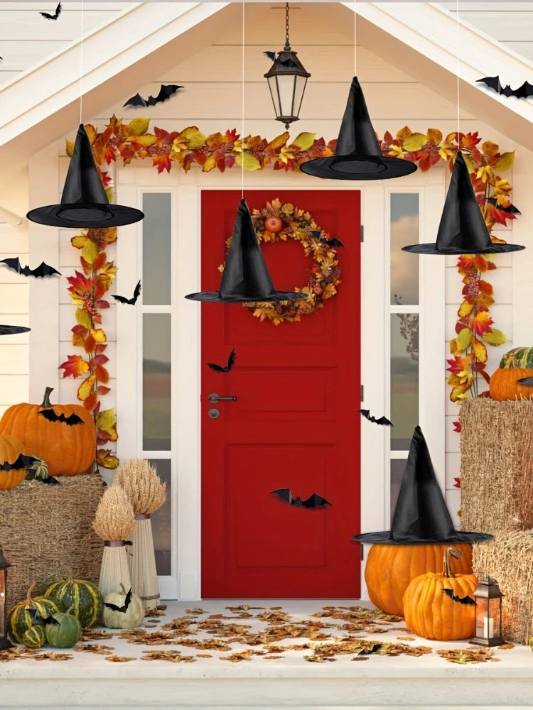 18-Piece Halloween Witch Hat Set™ – 3D Bats & Party Decor