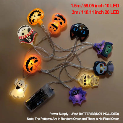 Halloween String Lights – 10/20/30 LED Pumpkin, Bat, Ghost, Cat, Spider, Pirate, Witch & Mummy Shapes for Home & Garden Décor