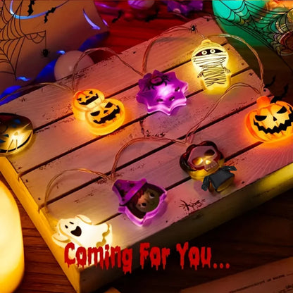 Halloween String Lights – 10/20/30 LED Pumpkin, Bat, Ghost, Cat, Spider, Pirate, Witch & Mummy Shapes for Home & Garden Décor