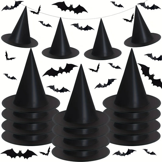 18-Piece Halloween Witch Hat Set™ – 3D Bats & Party Decor