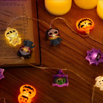Halloween String Lights – 10/20/30 LED Pumpkin, Bat, Ghost, Cat, Spider, Pirate, Witch & Mummy Shapes for Home & Garden Décor