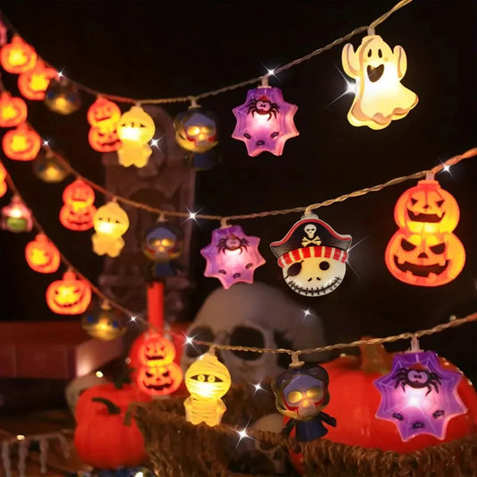 Halloween String Lights – 10/20/30 LED Pumpkin, Bat, Ghost, Cat, Spider, Pirate, Witch & Mummy Shapes for Home & Garden Décor