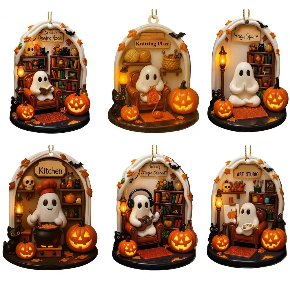 Cute Halloween Ghost Ornaments – Acrylic Warm Halloween Decorations for Indoor Home Decor