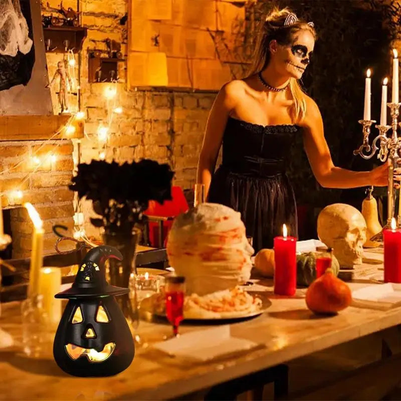 LED Halloween Pumpkin Ghost Lantern Lamp – DIY Hanging Candle Light Decoration for Home & Horror Props