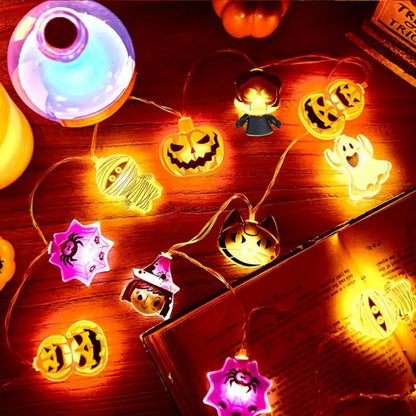 Halloween String Lights – 10/20/30 LED Pumpkin, Bat, Ghost, Cat, Spider, Pirate, Witch & Mummy Shapes for Home & Garden Décor